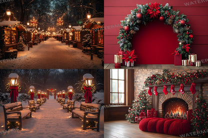 Christmas Backdrop, Digital Backdrop, Santa Christmas Backdrop For Kids Family, Festive Digital Download Christmas Background