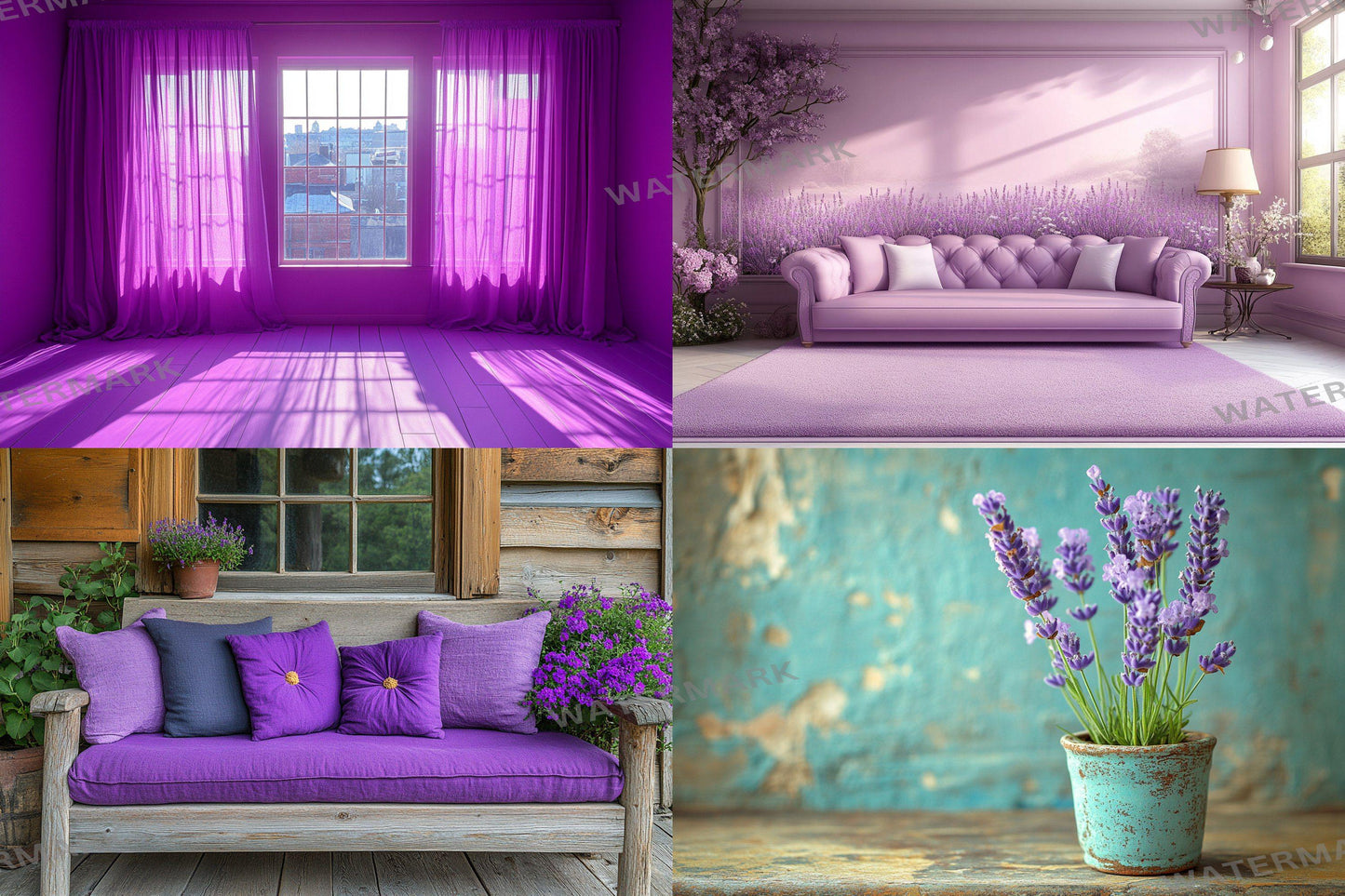 Vintage Studio Lavender Backdrops - Elegant Purple Photography Backgrounds - Floral Interior Scenes - Digital Download - Purple Backdrop Set