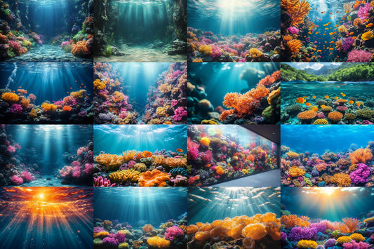 Vibrant Coral Reef Underwater Photography Backdrops: Colorful Marine Digital Backdrops for Immersive Scenes & Aquatic Photography