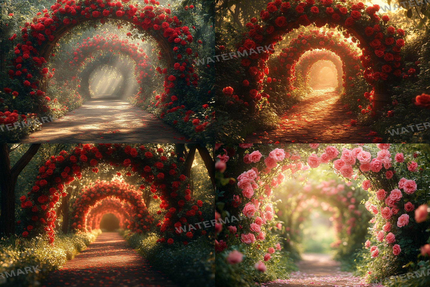 Blooming Garden Archway Backdrops, Floral Tunnel Backgrounds, Enchanted Scenes, Photography - Floral Backdrops - Fairy Backgrounds