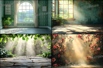 Vintage Sunlit Room Digital Backdrop, Wallpaper Backgrounds, Photography, Cozy Interior Scene, Photo Prop, Dreamy Light