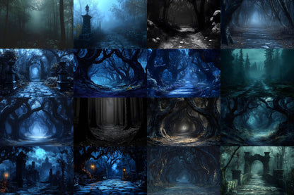 Spooky Forest Backdrops, Haunted Forest Backgrounds, Halloween Digital Scenes for Photoshop, Eerie Photography Overlays