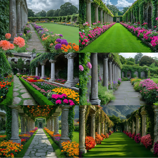 Baroque Garden Stone Columns Digital Backdrop, Photography Background Fairytale Photo Prop, Fantasy Portrait