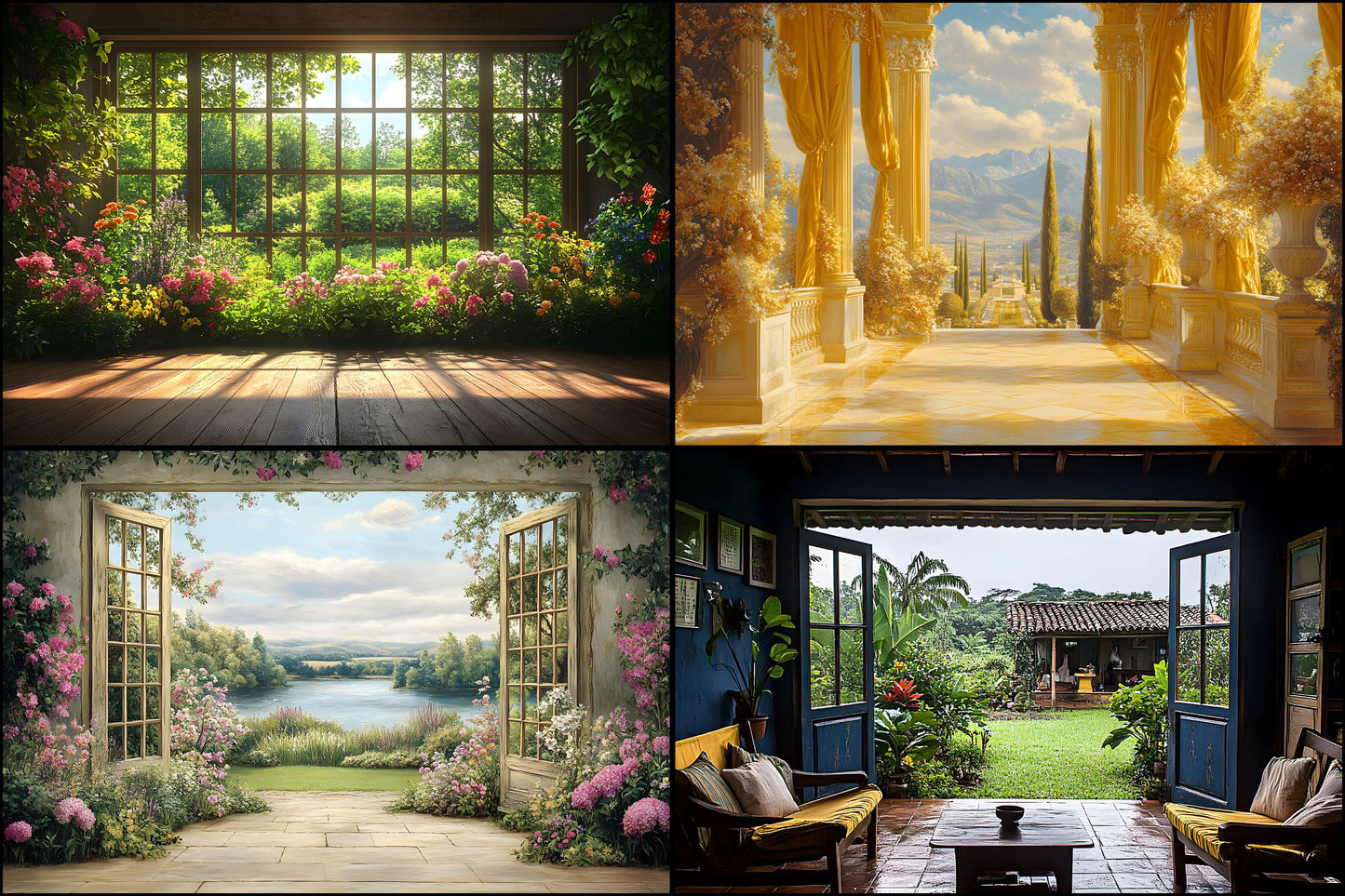 Royal Gold Garden Digital Backdrop, Studio Photography Background, Elegant Wedding Photo Booth, Floral , Fantasy Portrait