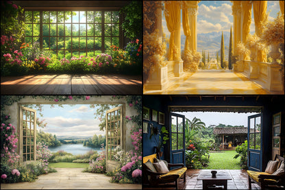 Royal Gold Garden Digital Backdrop, Studio Photography Background, Elegant Wedding Photo Booth, Floral , Fantasy Portrait