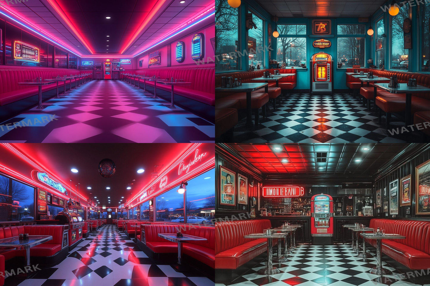 Retro Diner Backdrop: 3PNGs for Vintage Photo Editing, s Style Photography Props, Classic American Diner Digital Backdrops