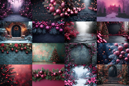 Black Gothic Christmas Digital Backdrop - Dark Photography Background - Photoshop Overlays - Gothic Christmas Backdrops