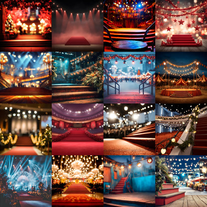 Theater Stage Digital Backdrop, Red Stairs Photography Background, Image for Dramatic Portraits, Theatrical Photo Booth Prop