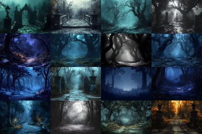 Spooky Forest Backdrops, Haunted Forest Backgrounds, Halloween Digital Scenes, Photoshop, Eerie Photography Overlays, Haunted Woodlands