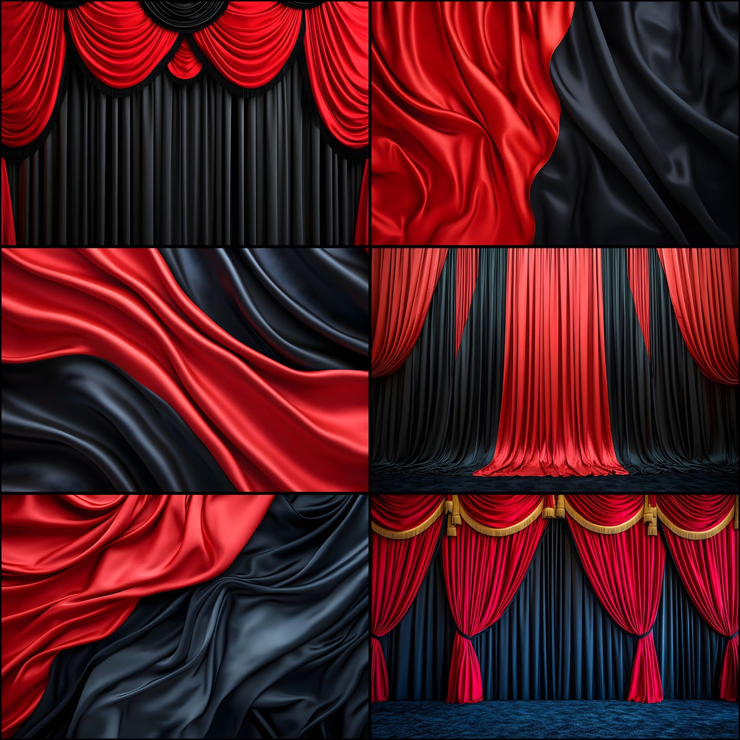 Scarlet Red Black Drapes Photography Backdrop, Digital Background for Portrait, Elegant Photo Booth, Studio Prop