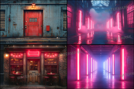 Neon Industrial Rustic Photography Backdrop Set, Urban Graffiti Digital Backgrounds for Portraits, Photo Overlays, Grunge Texture Photo Booth