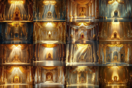 Royal Throne Room Backdrop: 3PNGs for Regal Portrait Photography, Fantasy King Queen Props, Palace Interior Digital Backdrops.