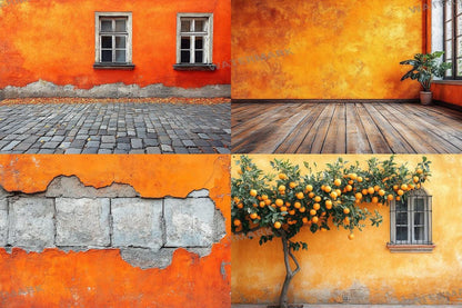 Orange Textured Wall Photography Backdrop PNGs for Photoshop Editing - Warm Aesthetic Master Overlay