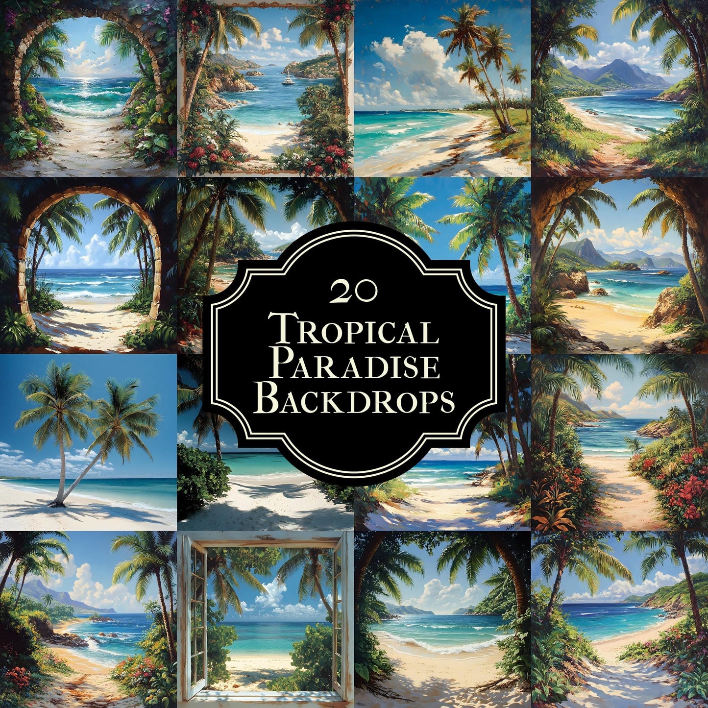 Tropical Paradise Backdrops - Stunning Beach, Sunset & Crystal Waters Digital Backgrounds - Beach Portrait Studio Backgrounds