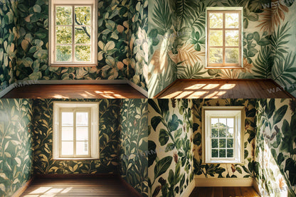 Botanical Window View Backdrops, Digital Forest Room Photography Props, Nature Interior Digital Backgrounds, Vintage Woodland Wallpapers