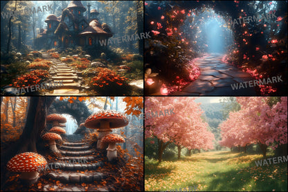 Alice in Wonderland Backdrop Set, Whimsical Digital Backgrounds for Photography, Fantasy Portrait Scenes, High-Res Wonderland Images