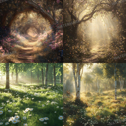 Woodland Glade Digital Backdrops - Magical Forest Photo Backdrops, Photographers, Adventure Background - Family Portrait - Forest Trees