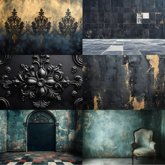 Vintage Black Textured Wall Digital Backdrop, Dark Photography Background for Portrait, Moody Fine Art Texture