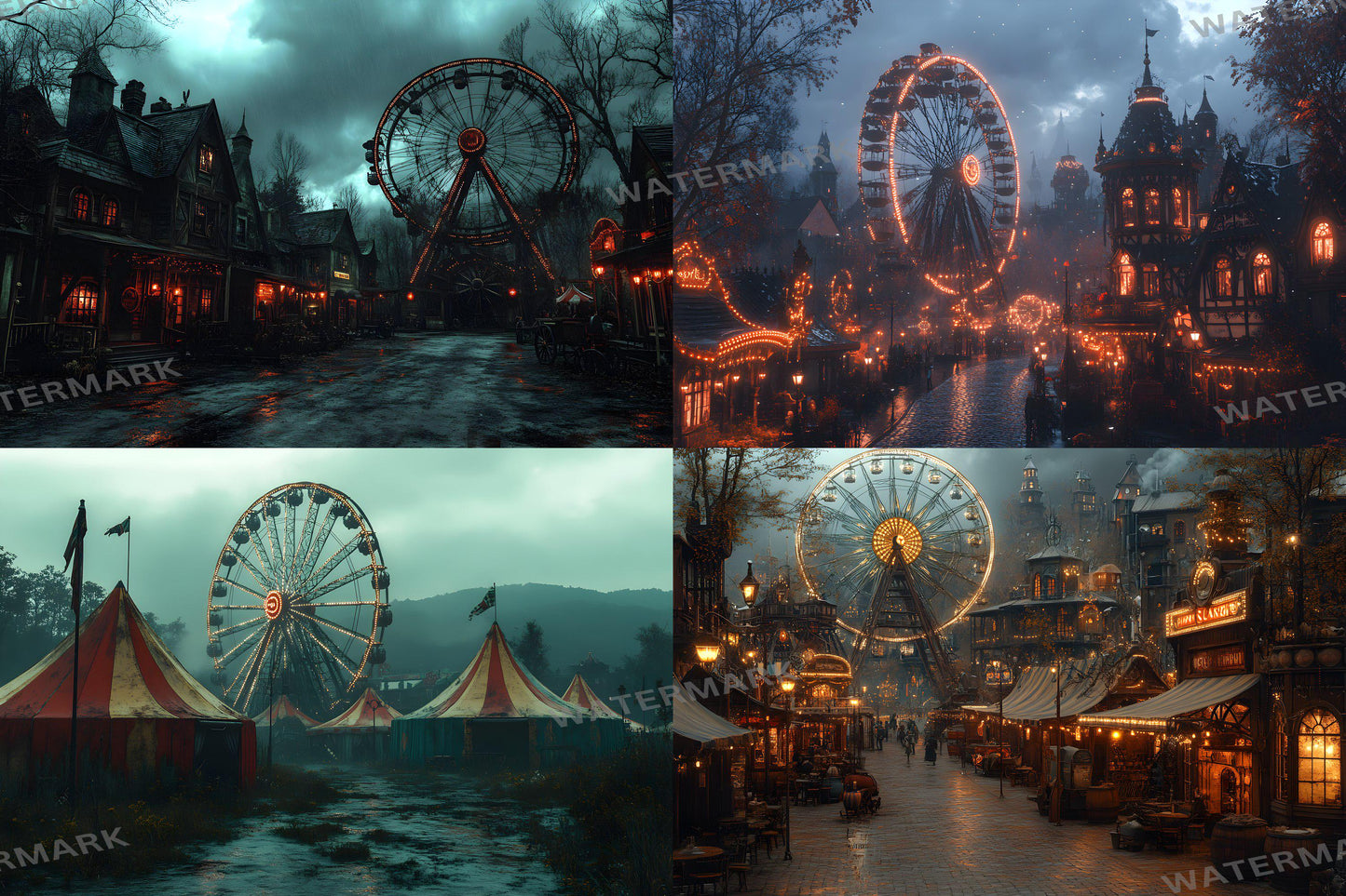 Steampunk Carnival Backdrops | Vintage Circus | Mechanical Fairground | Retro Fantasy | Digital Backgrounds