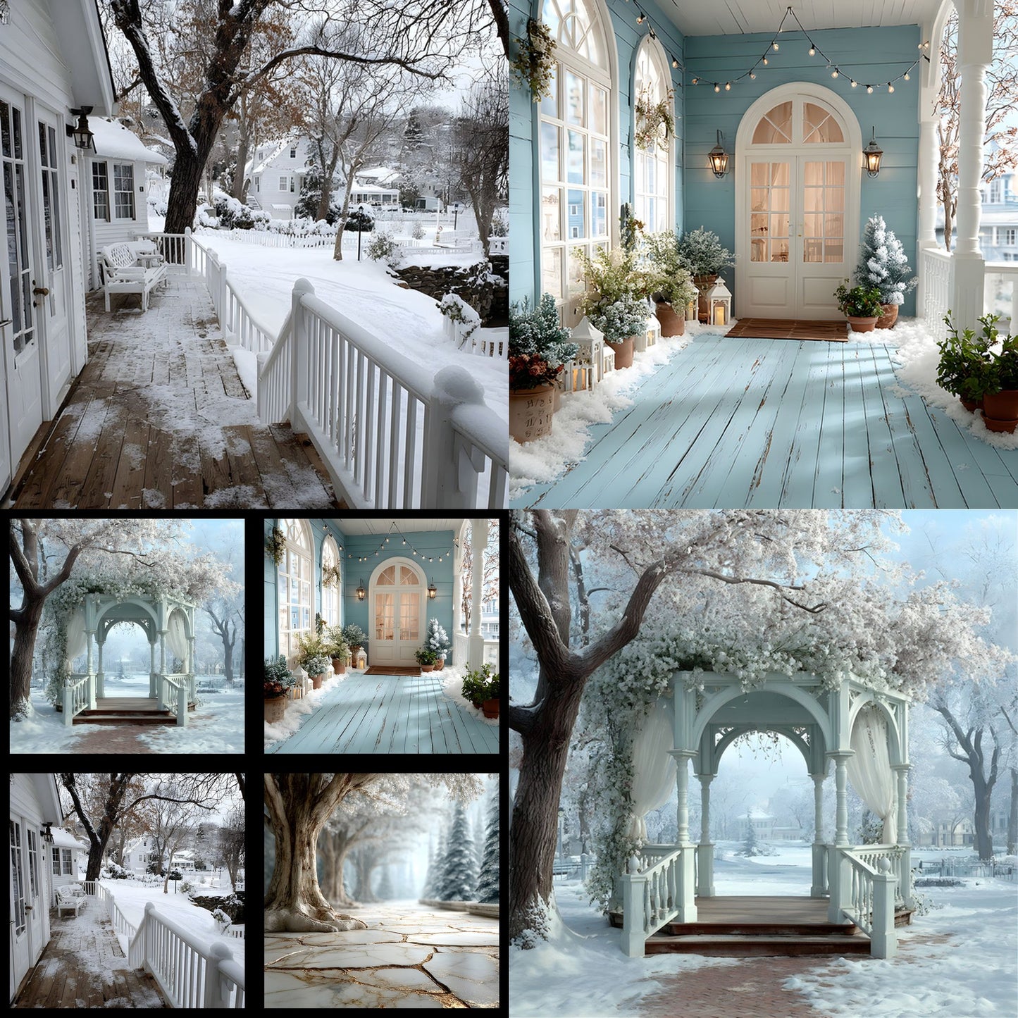 White Gold Christmas Backdrop, Snowy Outdoor Scene, Holiday Photography Background, Winter Wonderland Digital Photo Prop, Image