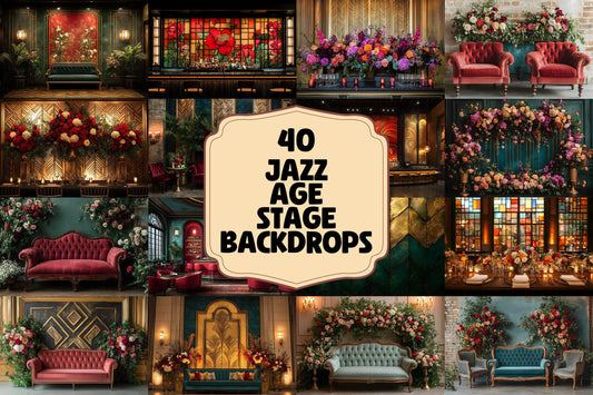 Jazz Age Stage Backdrops - Vintage Art Deco Theater and Gatsby-Inspired Digital Backgrounds for Photography, Photoshop & Master Overlays