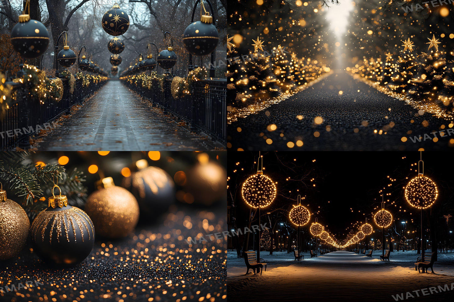 Black and Gold Christmas Backdrops: Luxury Christmas Background, Xmas, Photography Backdrops - Photoshop Digital Backdrops and Overlays
