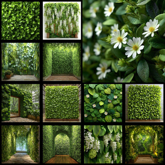 Leafy Green Flower Wall Digital Backdrop, Floral Photography Background, Photo Booth Prop, Wedding Portrait, Springtime Scene, Images