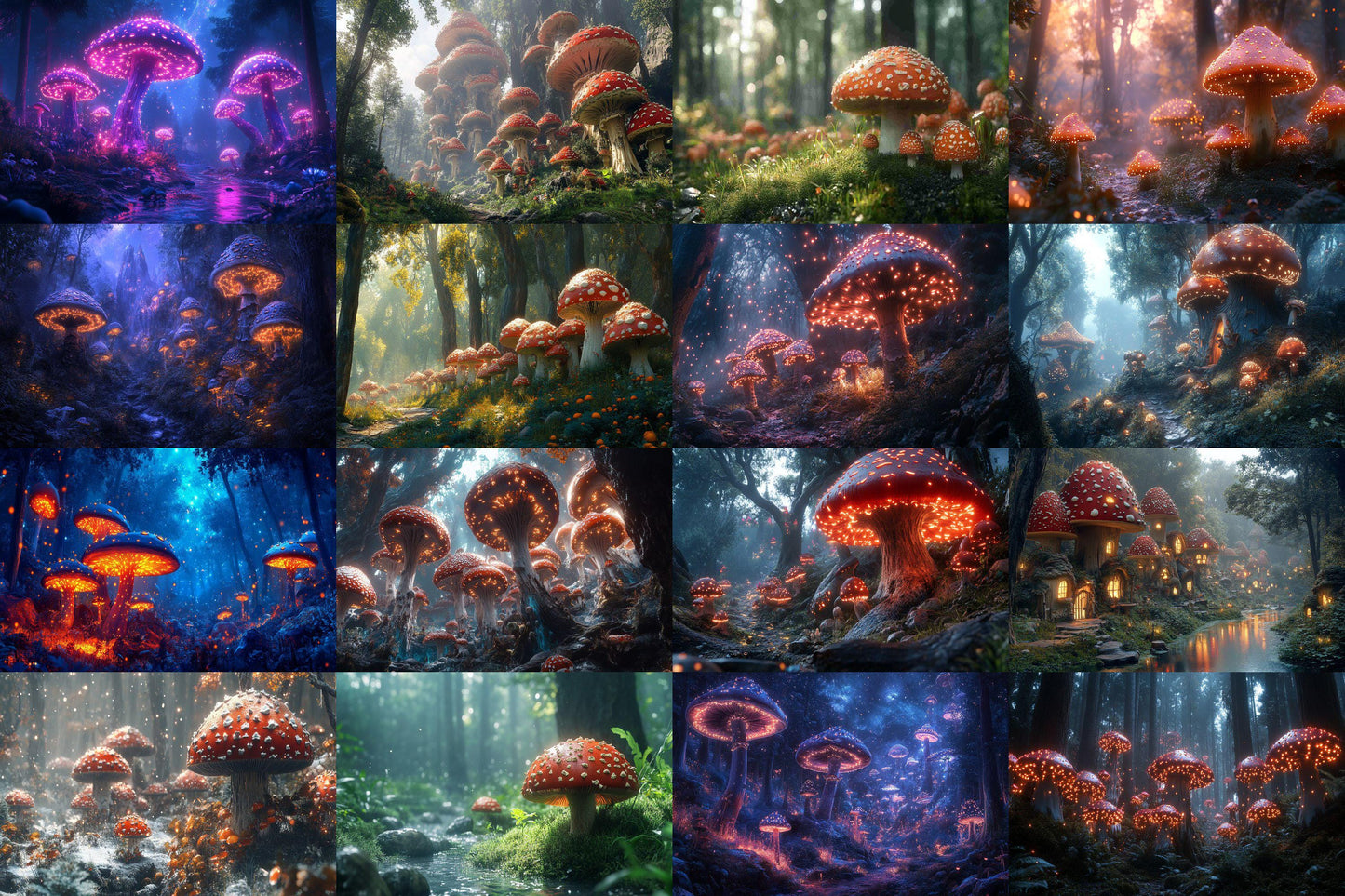 Magic Mushroom Forest Backgrounds - TV wallpaper Backgrounds, Enchanted Forest, Glowing Mushrooms, Mushroom Digital Backdrops, TV Background