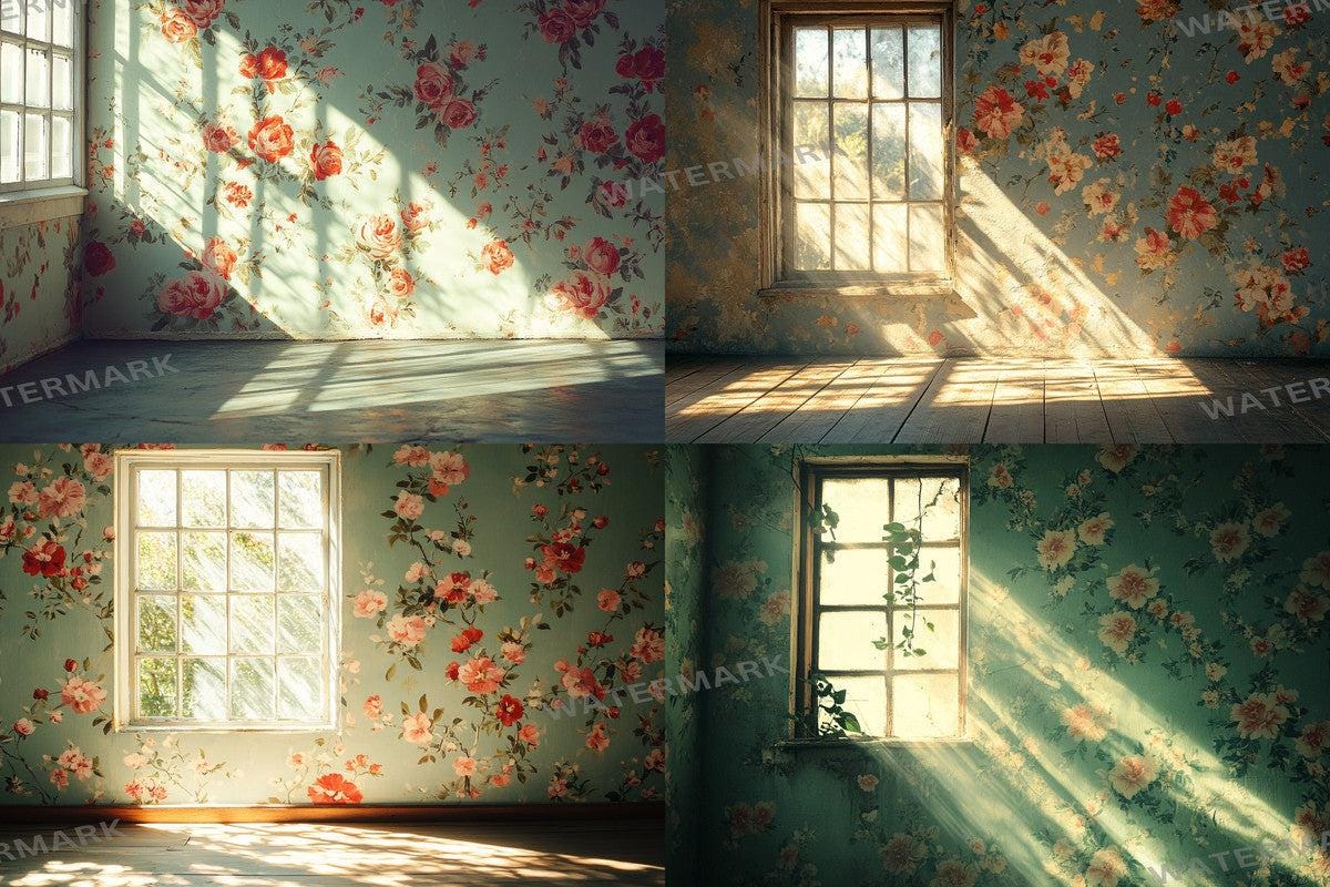 Vintage Floral Wallpaper Backdrops - Textured PNG Designs for Digital Artists Photographers  Designers