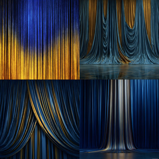 Sapphire Blue Gold Curtain Backdrop, Elegant Photography Background, Digital Download for Stunning Portraits, Wedding & Party Photo Booths, Square Image