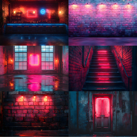 Neon Industrial Photography Backdrop Bundle, Rustic Urban Digital Backgrounds for Portraits, Photo Overlays, Graffiti Wall Textures