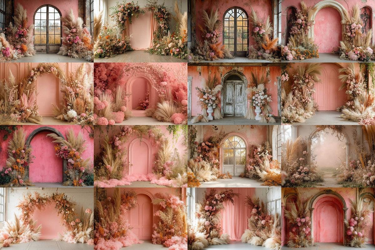 Pink Boho maternity digital backdrop room minimal arches backdrop maternity overlays, pink textures boho digital backdrop wedding studio
