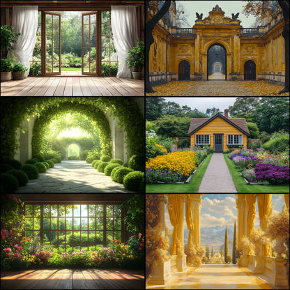 Royal Gold Garden Digital Backdrop, Studio Photography Background, Elegant Wedding Photo Booth, Floral , Fantasy Portrait