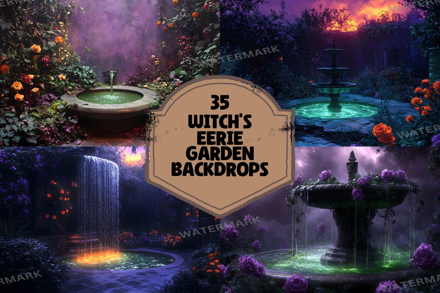 Witch���������s Eerie Garden Backdrops | Spooky Enchanted Forest | Mystical Night Scenes | Halloween Digital Backgrounds - Wizarding School