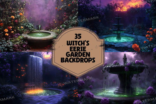 Witch���������s Eerie Garden Backdrops | Spooky Enchanted Forest | Mystical Night Scenes | Halloween Digital Backgrounds - Wizarding School