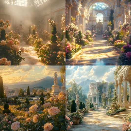 Baroque Garden Digital Backdrop Set, Topiary Photography Backgrounds, Lush Photo Overlays, Elegant Portrait Photography