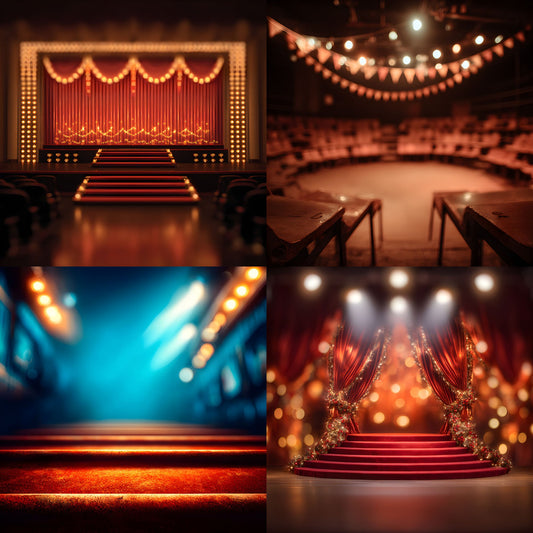 Theater Stage Digital Backdrop, Red Stairs Photography Background, Image for Etsy Shop, High-Resolution Commercial Use