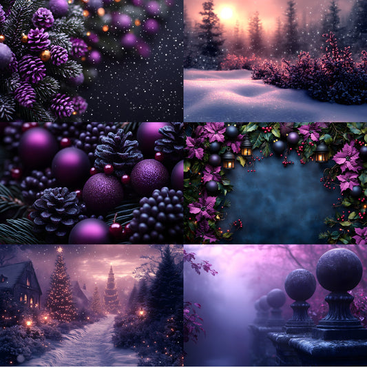 Gothic Purple Christmas Backdrop Set, Spooky Holiday Backgrounds, Dark Festive Photography, Digital Download, Fantasy Xmas Scenes