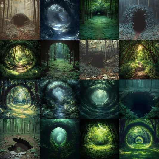 Shaded Woodland Photography Backdrops - Enchanted Forest Scenes, Dark Green Foliage, Mysterious Paths, and Hidden Woodland Caves