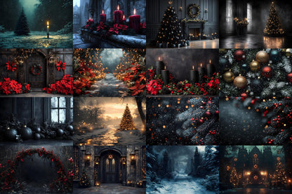 Gothic Christmas Backdrops, Black Christmas Backgrounds, Gothic Festive Dark Hue Xmas, Photography, Photoshop - Gothic Backdrops - 3:2