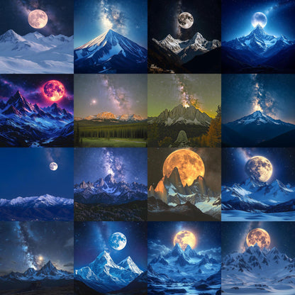 Celestial Moonlit Photography Backdrops - Lunar Landscapes, Starry Peaks, Radiant Moons, Twilight Skies, Nightfall Mountain Backgrounds