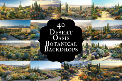Desert Oasis Botanical Digital Backdrops Props: Lush Flatlay Backdrops, Large Photograph Backdrops, Backdrops - Photography Backgrounds