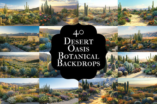 Desert Oasis Botanical Digital Backdrops Props: Lush Flatlay Backdrops, Large Photograph Backdrops, Backdrops - Photography Backgrounds