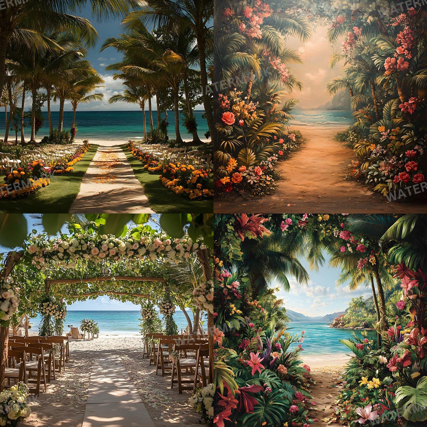 Tropical Wedding Digital Backdrops, Photoshop Composites, Master Overlay Bundle, Beach Wedding Backgrounds - Tropical Destination Wedding