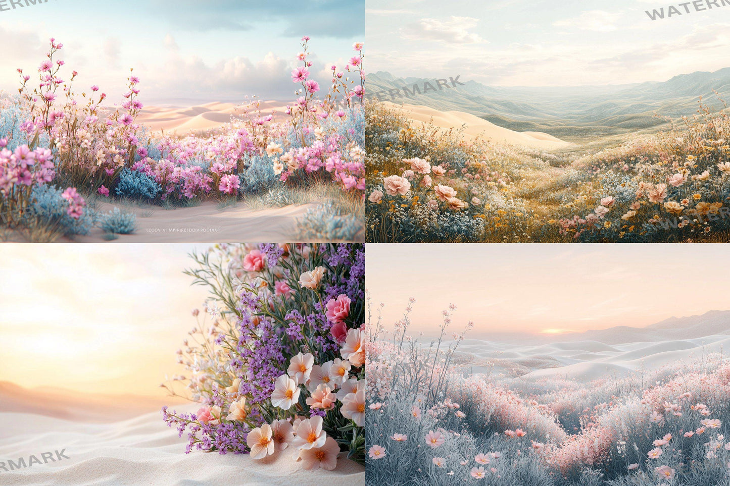 Modern Desert Bloom Backdrops, Boho Southwestern Digital Backgrounds, Pastel Floral Photography Props, Arid Landscape Composites