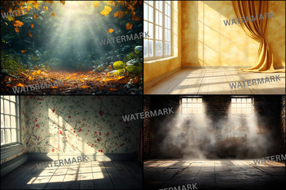 Vintage Sunlit Room Digital Backdrop, Wallpaper Background for Photography, Photo Editing, Dreamy Scene