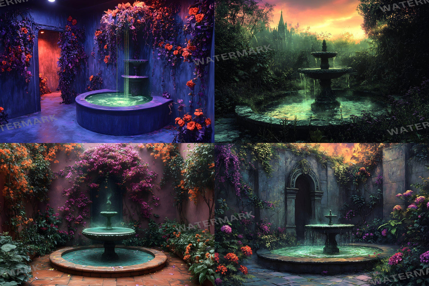 Witch's Eerie Garden Digital Backdrops - Spooky Enchanted Forest & Mystical Night Scenes for Halloween