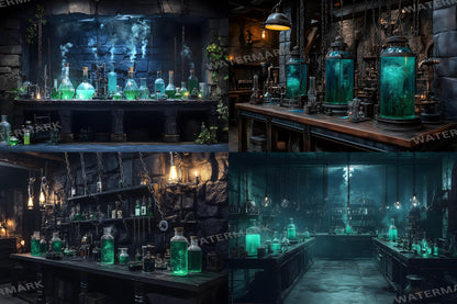 Mad Scientist Lab Backdrop, Dark Science Laboratory, Gothic Alchemy Room, Spooky Halloween Decor, Sci-Fi, Steampunk, Haunted Lab Backdrop