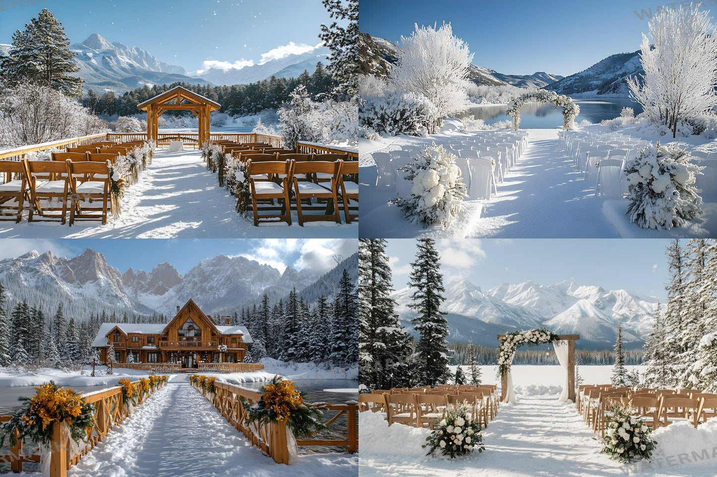 Snowy Mountain Wedding Backdrops - Romantic Alpine Digital Backgrounds