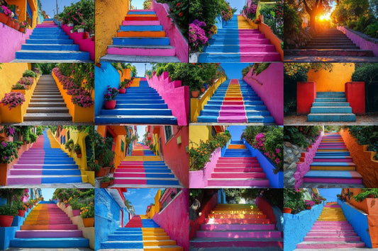 Urban Stairs Photography Backdrops PNGs - Warm Aesthetic Overlays for Digital Art and Photo Editing 00x00px Commercial Use